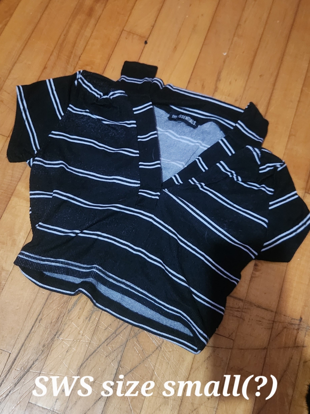 Black & White Striped Cropped Polo Top